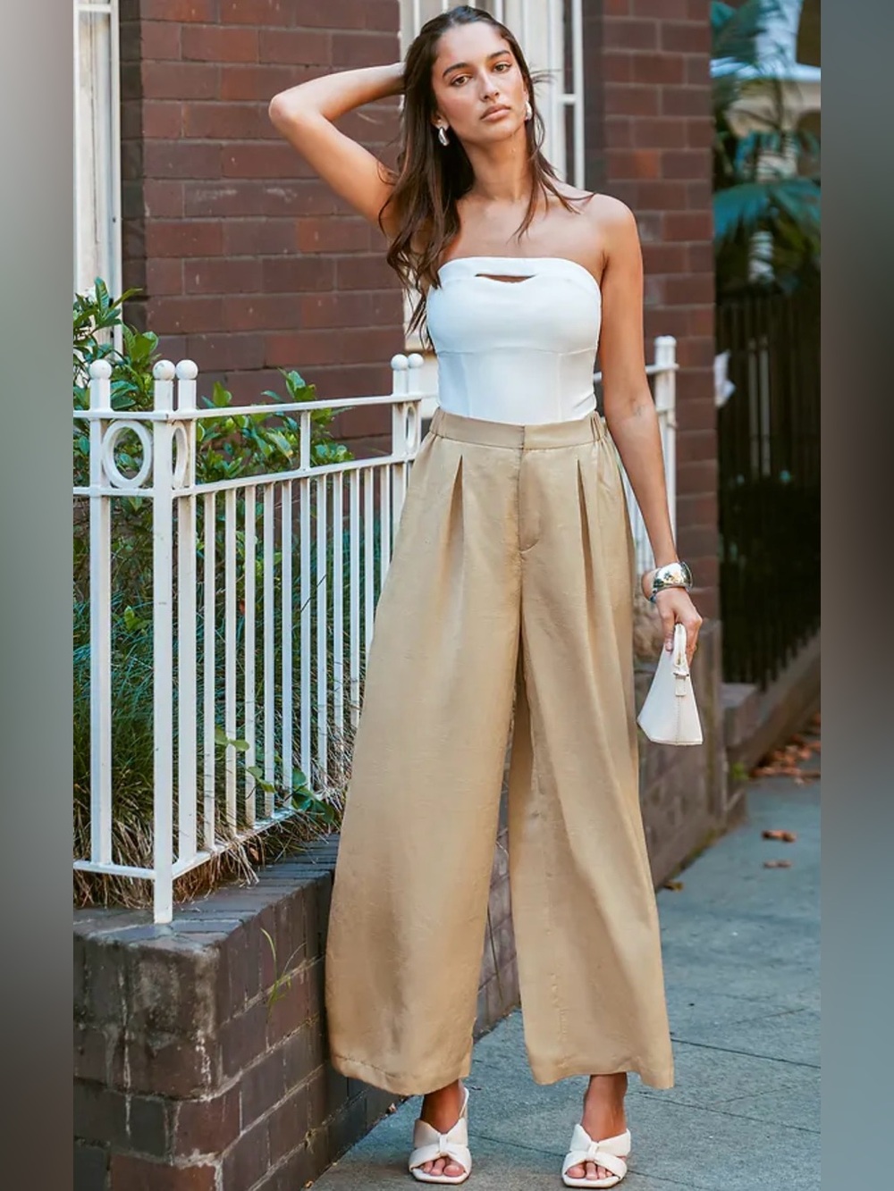 Cupshe Beige High-Rise Wide Leg Trousers Size Medium